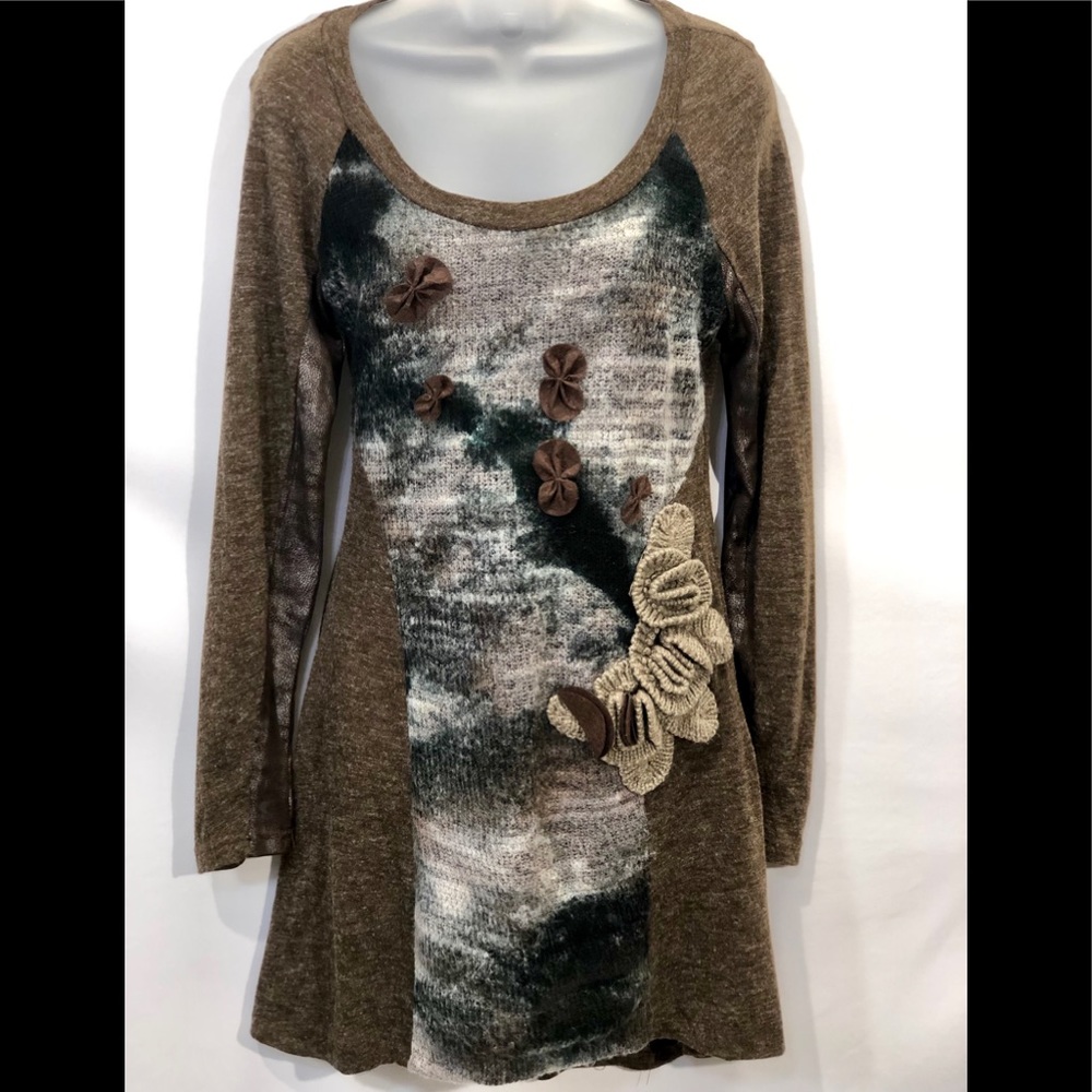 Radzoli sz S brown sweater dress knitted appliqué